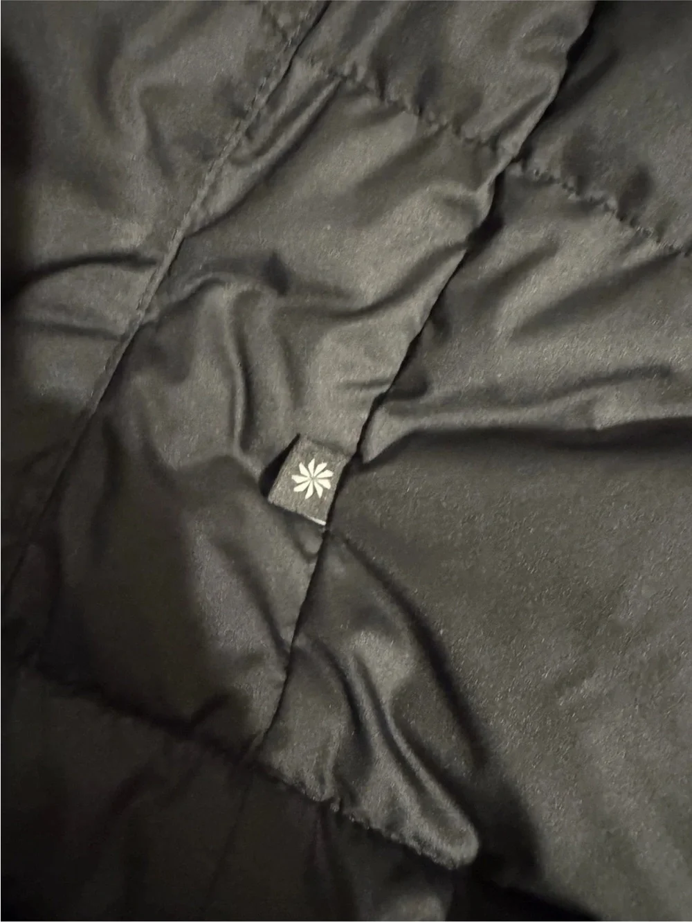 Athleta Girl Snow Day Down Filled Black Quilted Coat with hood and pockets